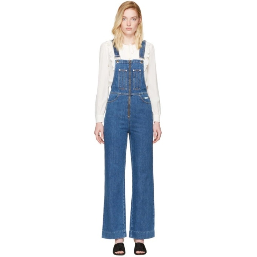 Alexa Chung Zip Front Dungarees - Mid Vintage Wash - Size 27